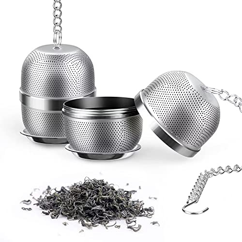 Norhogo Lot de 2 passoires à thé en acier inoxydable pour thé en vrac, infuseur avec longue chaîne, théière thermos avec bac d'égouttement, passoire à épices pour thé, café, épices