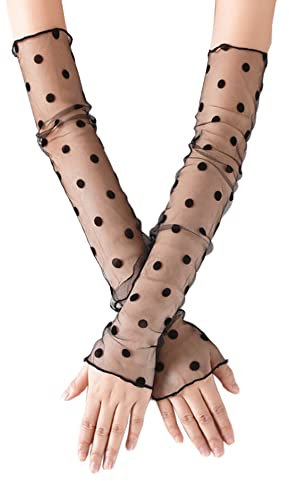1 Paar Damen Kühlung Arm Ärmel Lange Ultradünne Fingerlose Ellbogen Sommerhandschuhe Sonnenschutz UV Schutz Kühles Netz Tül Fingerlose Armstulpen Perfekt Party Outdoor Sportaktivitäten,Schwarz A