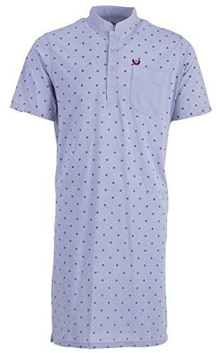 Henry Terre Camicia da notte da uomo a maniche corte, tasca sul petto, colletto alto, con bottoni,, grigio., XL