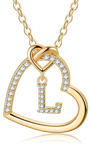 TINGN Kette Damen Gold Silber- Gold Kette Damen Herz Halskette Buchstaben A-Z Ketten Geschenke für Frauen Mädchen Geschenk Personalisierte Geschenke für Kinder Halskette Mädchen Schmuck Geschenk