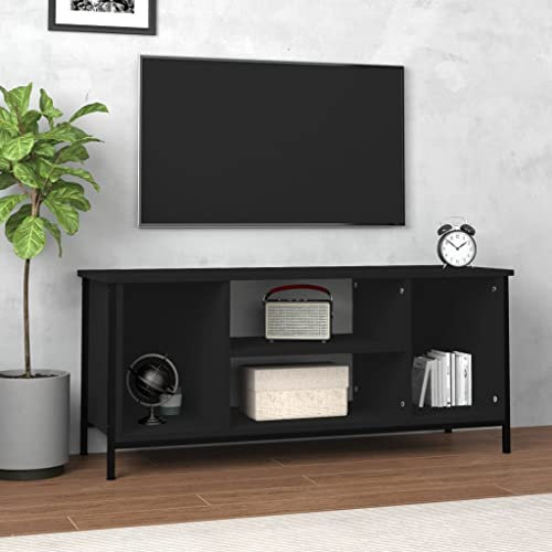 Camerina TV-Schrank Schwarz 102x35x45 cm Holzwerkstoff Lowboard Schwarz Matt Sideboard Wohnzimmer HiFi Schrank