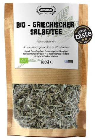 Apsogo Bio Griechischer Salbeitee - Salvia Officinalis, 100g | Getrockneter griechischer Salbei - ganze lose Salbeiblätter für aromatischen Salbeitee und mediterrane Küche.