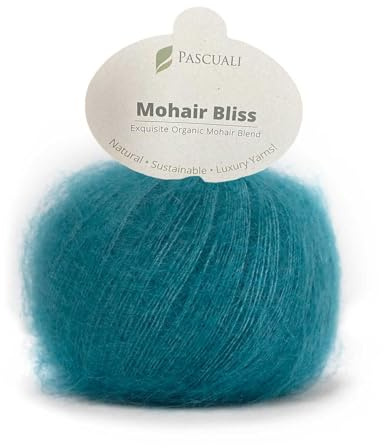 PASCUALI | Mohair Bliss |Strickwolle aus 60% Mohairwolle (Kid Mohair) 40% Seide Wolle Mohairgarn zum Stricken und Häkeln, 1 Knäuel - 25g - Farbe:Ozean 806