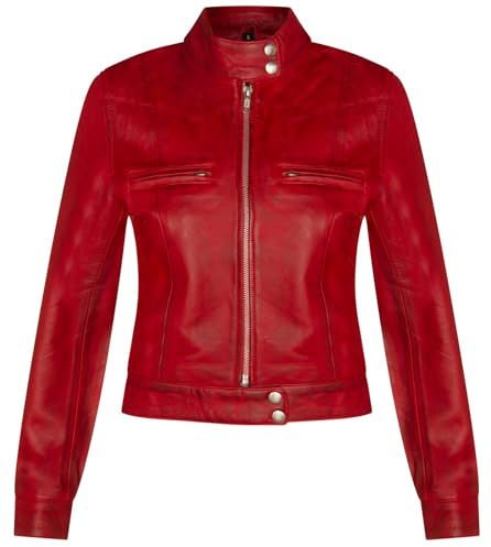 Infinity Leather Mujer lisa Cuero Motero Chaqueta de moto