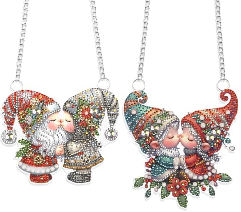 JISHSHAY 2 PCS Diamond Art Hanging Diamond Painting Sun Catchers Gem Art Table Wind Chimes Gem Painting Hanging Pendant Mosaic Kits for Adults Suncatchers Window Hangers Special Shape Gnome Couple