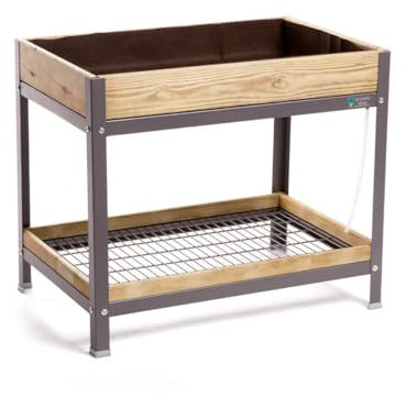 MI HUERTO URBAN Jardinera Elevada Madera con Bandeja Recoge Aguas | Estructura Metálica | Mesa Cultivar Plantas Terraza Jardín Balcón Exterior | Gris Mate | HUERTO Alto - 90x60x78 cm