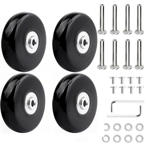 Alriedy 4er Set Kofferrollen 60x18mm, Ersatzräder Gepäck Rollen | 60x18mm Gummirollen, passend für die meisten Koffer, einfach zu montieren, langlebig & leise