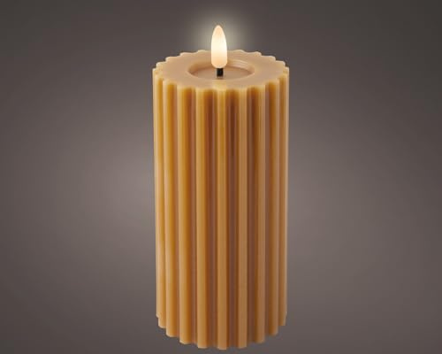 Lumineo LED Wachskerze Orange warm weiß - 17,3 x 7,5 cm - geriffelt - Timer - Indoor - lange Laufzeit