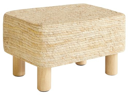 YMYNY Foot Stool Rectangular Footrest Natural Seagrass Hand Weave Pouf Ottoman with Wooden Legs Multifunctional Modern Dressing Stool Sofa Side Table for Living Room Bedroom 42×30×26CM Beige HBD043M