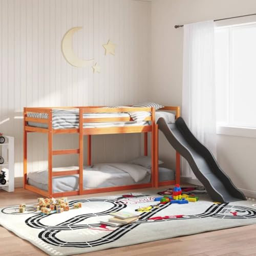 CFODOJ Bunk Bed with Slide&Ladder without Mattress Wax Brown 75x190 cm Small Single