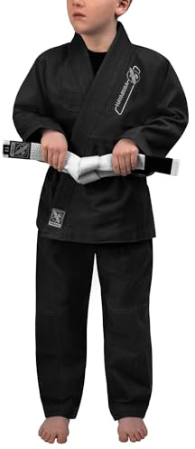 Hayabusa Essential Jiu Jitsu Gi Kids, Pearl Weave, Includes BJJ White Belt, IBJJF Compliant, Lightweight and Durable - Black, Y0
