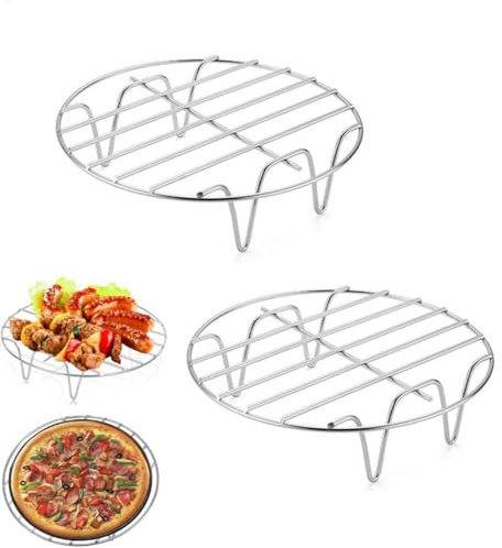 2 Piezas Rejilla De Freidora De Aire, Rejilla Redondas Air Fryer, Parrilla Para Freidora De Aire, Bandeja Para Hornear Con Rejilla, Rejilla De Cocción Redondas De Inoxidable Para Hornear,Cocinar,asars