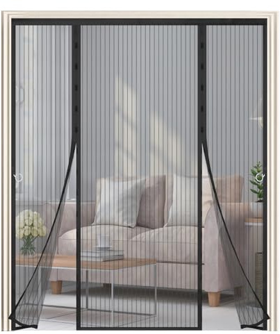 Mosquitera Magnética para Puertas Exteriores 190x190cm,Mosquitera Puerta Magnetica, Doble Apertura Lateral,Sin Agujeros,para Puerta de Balcón, Sótano y Terraza,Negro