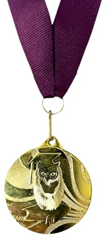 eberin Edle Eulen-Medaille – Die perfekte Auszeichnung für kluge Köpfe! Gold Medaille Ø 50mm mit Band Schulabschluss Studium Lehrer-Ehrung Medaille personalisierbar mit Gravur