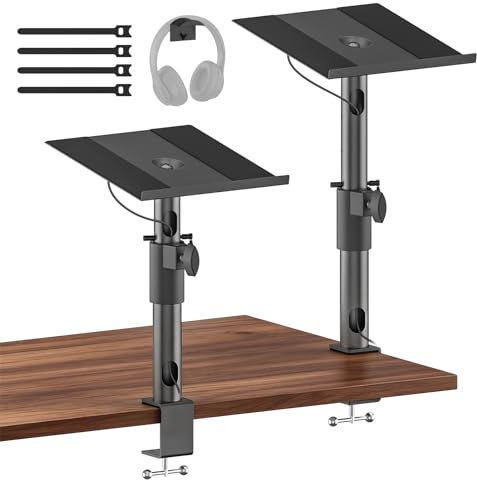 Studio Monitor Stands for PreSonus, JBL Nano K and More Monitor Speaker Stands, Adjustable Height & Tilt & Swivel Desk Bookshelf Speaker Stands for KRK, Klipsch, Polk and More Wr Headphone Holder