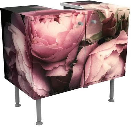 micasia Waschbeckenunterschrank 2 Türen Blumen höhenverstellbar mit Füßen - 60er Breite - Rose Landhaus Unterschrank rosa Bad Gäste WC Möbel mit Motiv 1776