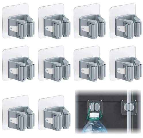 DWFEYOI 10 Stück Edelstahl Besenhalter Selbstklebend, Besenhalterung Wand, KüChenorganizer Haken Ohne Bohren, GeräTehalter FüR KüChe,Wischmopp, Badezimmer, Garten, Schaufel, Werkzeuge