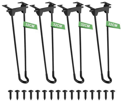 Supaway 4 Stück Klappbare Haarnadel 32cm Tischbeine Haarnadelbeine Schwarz | Hairpin Tischfüße, Faltbare Couchtischbein, Möbelfüße für Couchtisch, Schreibtisch, Betttisch, Laptop,Camping-Tisch,DIY-Möbel
