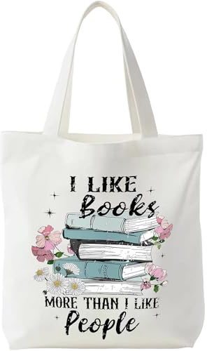 Onperpoe Stoffbeutel Bedruckt mit Spruch I LIKE Books Stofftasche Tragetasche Damen Einkaufstasche Geschenke Tote Bag Aesthetic Tragetaschen Baumwolltasche Leinentasche Geschenk Buchliebhaber 40x35cm