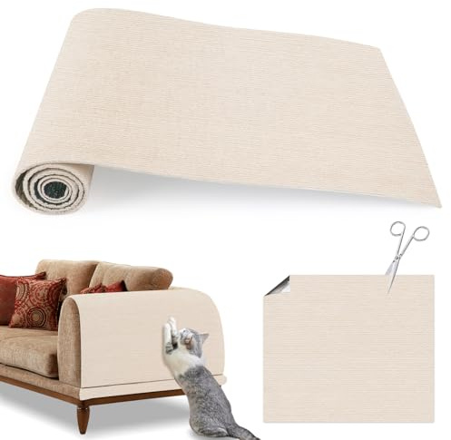 AUROAY Alfombra Rascadora para Gato/Gatos de Tela Suave, Protector de Sofá/Sillón con Autoadhesivo Anti-Arañazos, Tapete Rascador Grande 40x200 cm para Muebles, Beige Claro