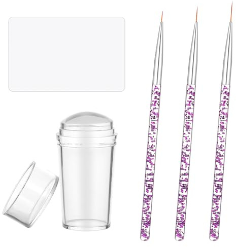 LIQWEI 5 Stück Nagelstempel Nagelpinsel Set Transparenter Manicure Stamp | Nail Art Liner Pinsel und Nagelschaber, Silikon Nagel Stempe Nageldesign Kit für Maniküre DIY Kreative Nagelgestaltung