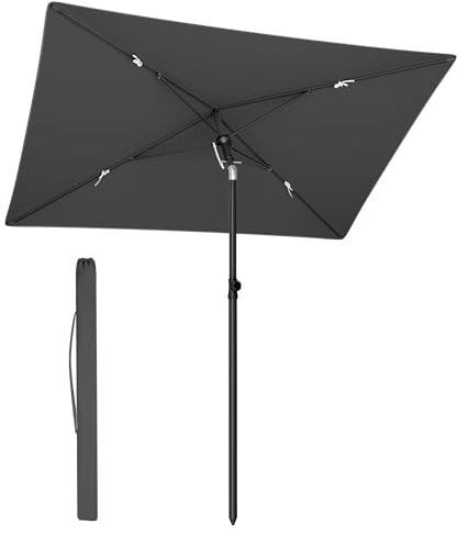 SONGMICS Parasol de Terrasse 190 x 120 cm, Protection UPF 50+, Tonnelle, Auvent Inclinable, pour Jardin, Terrasse, Plage, Sac de Transport, Pied non Inclus, Gris GPU024GZ01