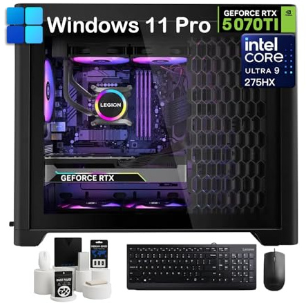 Lenovo Legion Tower 5i Gen 10 Gaming Desktop PC, Intel 24 Core Ultra 9 275HX, NVIDIA GeForce RTX 5070 Ti, 64GB DDR5, 2TB SSD, 2TB HDD, 200W Liquid Cooling, ARGB Fans, Windows 11 Pro, Accessories
