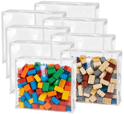 QEEYON 8 pezzi grandi sacchetti trasparenti in PVC per giocattoli con chiusura lampo, 33 x 31 x 8 cm, impermeabili, organizer per giocattoli per puzzle, mattoncini da costruzione, libri