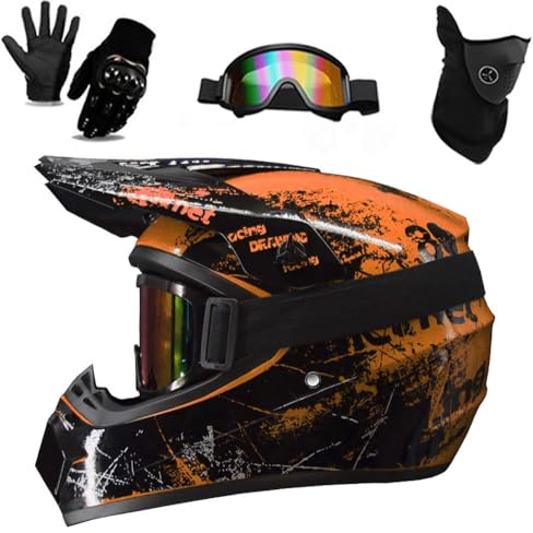Casco Infantil para Motocross, Apto para NiñOs Y NiñAs, Casco para Quad, Bicicleta de MontañA Y Otros VehíCulos Todoterreno, Incluye Gafas, Guantes Y MáScara, Homologado por El Dot(BB,M(54-55cm))
