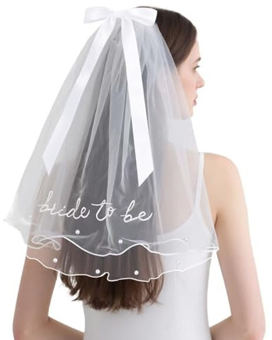 VEOIRXU Velo Novia Despedida Soltera con Lazo Grande y Perlasvelo de Blanco Estilo Bow Veil Disfraz para Boda y Sesiones de FotosNovia Despedida Soltera