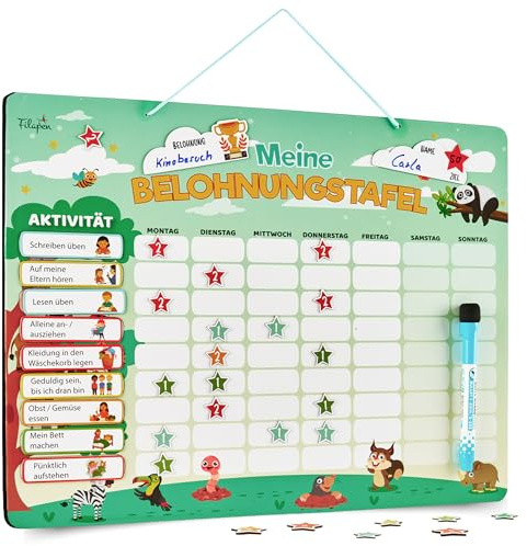 Filapen Tableau magnétique pour enfants - Tableau de récompense et planificateur hebdomadaire effaçable - 335 aimants en 5 catégories - Aide au TDAH et à l'autisme - À partir de 3 ans