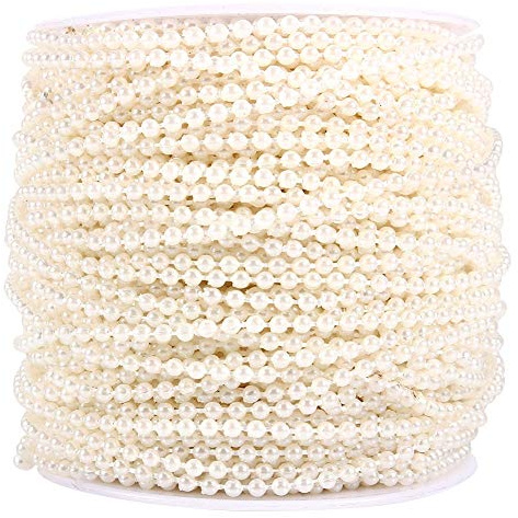 Zerodis Perle Decorative 3mm in Bulk con Filo da Pesca, 50m Rotolo Beige per Centrotavola Matrimonio, Decorazioni Ghirlande, Addobbi Nuziali ed Eventi Speciali