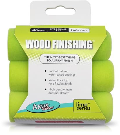 Axus Decor Wood Finish Roller Sleeve – 4 Inch/100mm, Pack of 3 - Mini Roller Sleeves, High Quality Foam, for Professional & DIY Projects, Compatible with Solvent & Water Based Paints, Lime