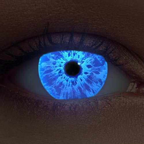 DESIGNLENSES lentilles lumière UV couleur pour, effet de lueur, 1 paire (2 pcs), sans correction + étui à lentilles Sparkle (Bleu, 14.00, 0.00)