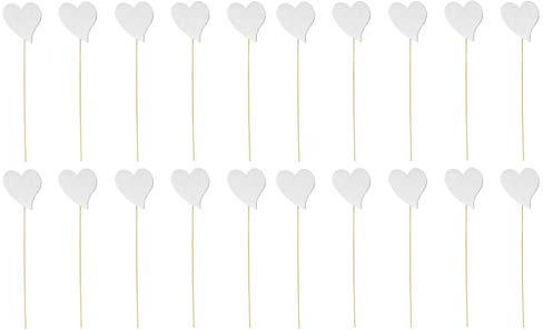 DARO DEKO Blumen-Stecker Herz weiß mit Holzstab 20 Stück