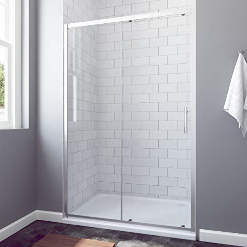 AQUABATOS® 140 x 185 cm Nischenschiebetür Duschabtrennung Duschtür Nischentür Schiebetür Duschwand Glas Dusche ESG
