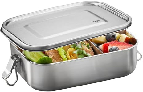 GEFU Lunchbox ENDURE 1.400 ml - Edelstahl Brotdose - Auslaufsicher | Große Bento Box mit Trennsteg für Büro und Schule - Luftdicht im Retrodesign - Nachhaltiger Edelstahl - 22 x 16,5 x 6,3 cm