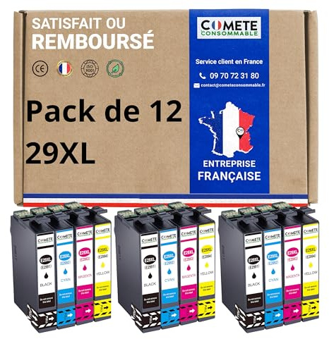 COMETE - Cartouches d'encre Compatibles avec EPSON 29 29XL - Lot de 12 | Pour XP-342 XP-352 XP-452 XP-332 XP-245 XP-442 XP-255 XP-355 XP-455 XP-247 XP-432 XP-435 XP-335 XP-345