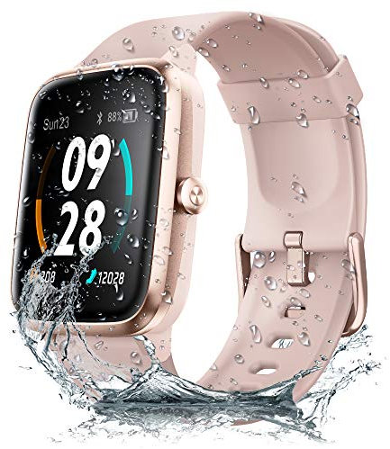 JONVOH Smart Watch for Men and Women - IOS Android Compatible Smartwatch with Touch Screen - Integrated GPS Fitness Tracker SyncLife Dazzle - Pink