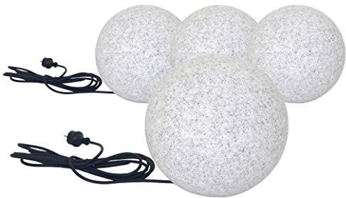 Trango 4er Set 250GB IP65 Gartenkugel inkl. je 1x E27 LED Leuchtmittel in Granitstein-Optik *NATURE* Kugelleuchte mit 25cm Durchmesser & ca. 5 Meter IP44 Kabel Gartenleuchte, Leuchtkugel, Kugellampe