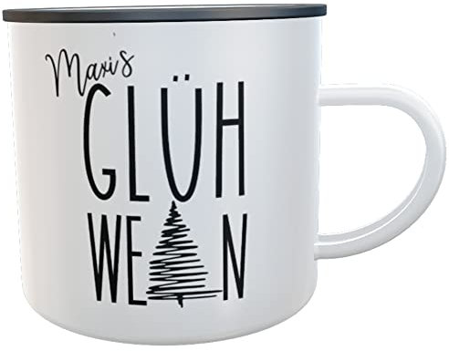 Kilala Glühwein Emaille-Tasse, Vintage Tasse mit Weihnachtsbaum Design, Handgemachte Weihnachtstasse im Shabby Chic Look, 300 ml, Perfekt für Wintergetränke