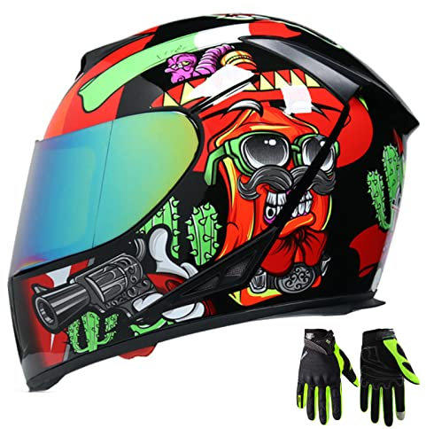 Motorrad-Integralhelm Flip-Up Sturzhelm Klapphelm Jet Helm Mit Visier Und Handschuhen Modular-Helm Rollerhelm Atmungsaktiver Mopedhelm Erwachsener Herren & Damen ECE-Zertifizierung,Rot,L