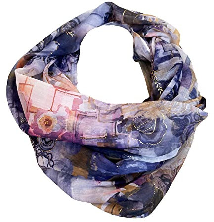 J26 Paisley Blume Rose Seide Sommer Frühling Loop Verlauf Regenbogen Rainbow Silk Uni Rundschal Schlauchschal Stola Schal leicht (Rosen Lila)