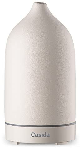 Moderner Keramik Aroma Diffuser - Aromadiffuser für ätherische Öle mit LED Licht 3-in-1: Ultraschall Diffusor, Luftbefeuchter und Nachtlicht - 100 ml Wassertank (Weiß)
