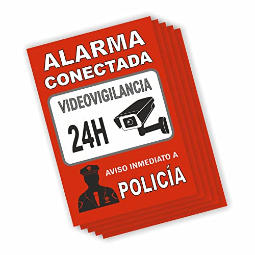 Vinilo Alarma Conectada - Cartel Zona Videovigilada - Pegatinas Aviso Policia - Carteles Disuasorios - Interior Y Exterior - 21 x 30 cm - Adhesivo alarmas videovigilancia - Resistente Y Duradero (5)