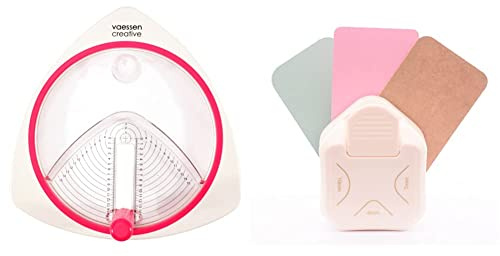 Vaessen Creative Cortador De Círculos Incl. 3 Cuchillas De Repuesto & Perforadora de papel, 3 en 1, esquinas redondeadas, para proyectos de bricolaje, álbumes de recortes, creación de tarjetas y más
