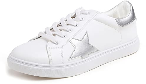 Feversole Women's Featured PU Leather Lace-Up Sneaker,Baskets à Lacets en Cuir PU pour Femme Attache Blanche Taille 40