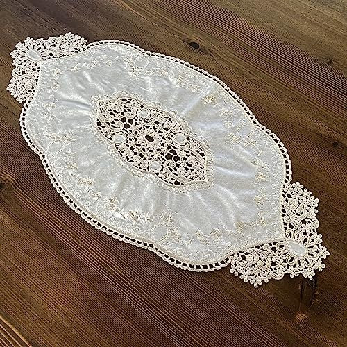Mausouca Retro Französisch Ovale Deckchen, Elegante Samt-Tischsets Vasenmatten Stickerei Kommode Schal (Größe: 55 x 35 cm) (Champagner)