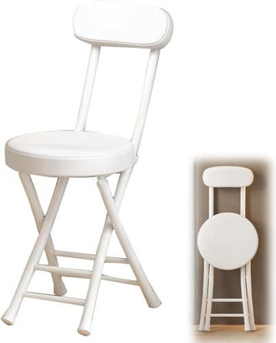 UIILO 45cm Klapphocker mit Rückenlehne und Fußstütze,Tragbarer Runder Gepolsterter Frühstückshocker für Küche, Esszimmer, Büro,Faltbarer Barhocker (Color : Weiß)