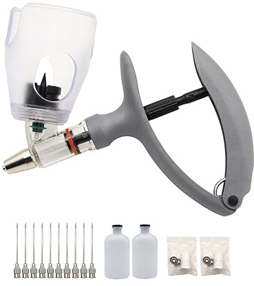 5 ml Viehstockspritze Kunststoff kontinuierlicher Injektor mit 10 Nadeln, einstellbare präzise Viehspritze für Ziegen, Schweine, Geflügel